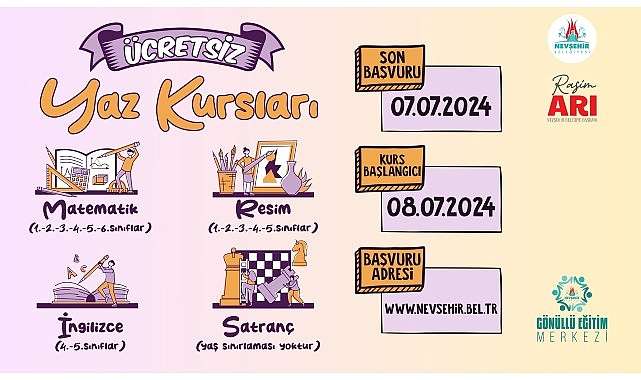 Nevşehir Belediyesi İstekli Eğitim Merkezi’nde öğrencilere yönelik açılacak olan fiyatsız yaz devri kursları için kayıtlar başladı